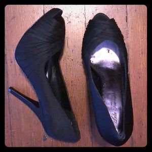 Peek toe black heels